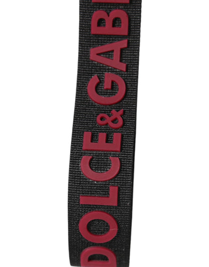 Dolce & Gabbana Black Red DG Logo Polyester Silver Men Keychain Keyring