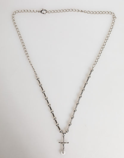 Dolce & Gabbana Silver Tone Brass Chain Religious Cross Pendant Necklace
