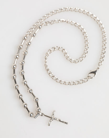 Dolce & Gabbana Silver Tone Brass Chain Religious Cross Pendant Necklace