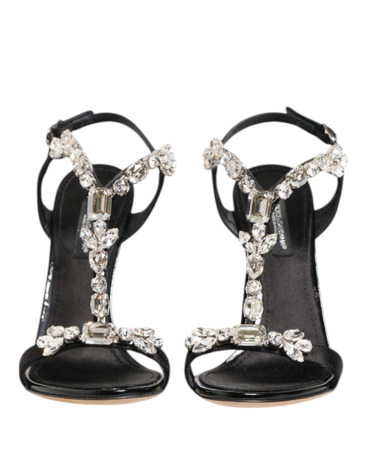 Dolce & Gabbana Black Keira Crystals Heels Sandals Shoes