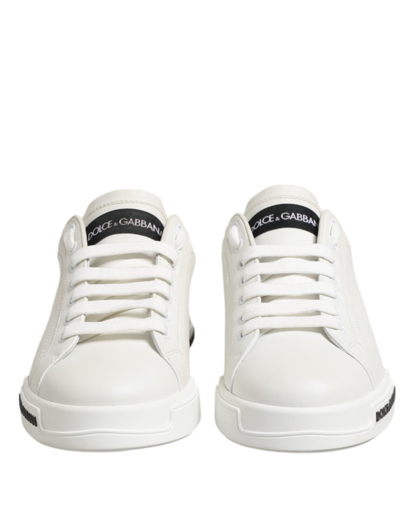 Dolce & Gabbana Black White Leather Portofino Sneaker Shoes