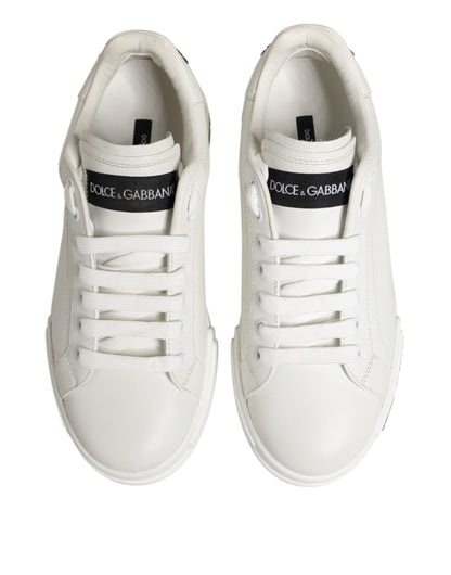 Dolce & Gabbana Black White Leather Portofino Sneaker Shoes