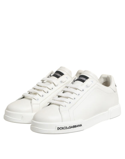 Dolce & Gabbana Black White Leather Portofino Sneaker Shoes