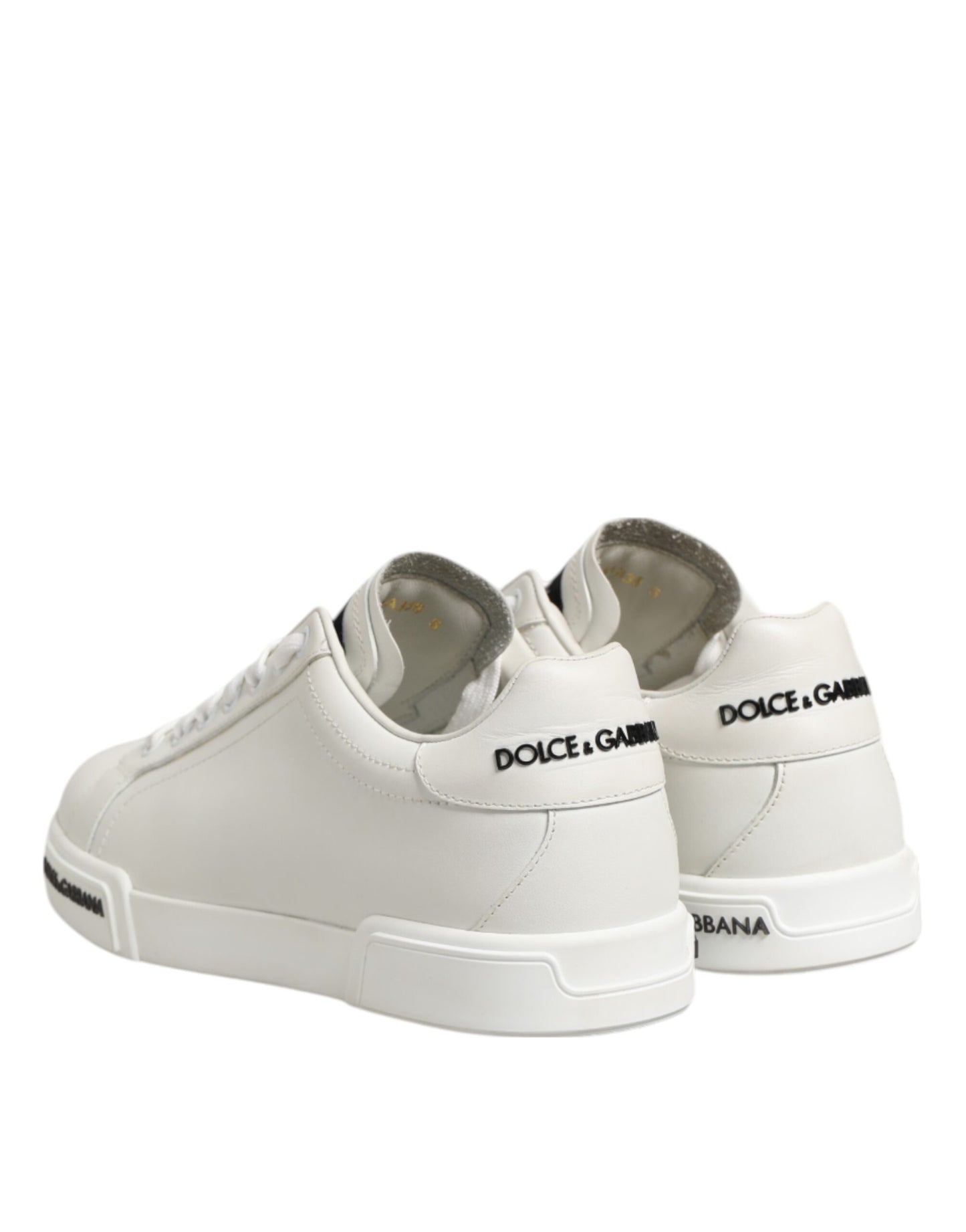 Dolce & Gabbana Black White Leather Portofino Sneaker Shoes