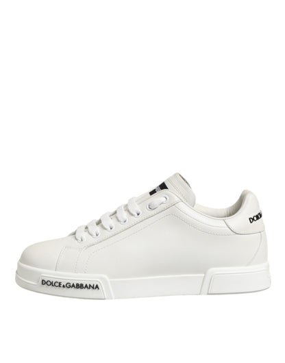 Dolce & Gabbana Black White Leather Portofino Sneaker Shoes