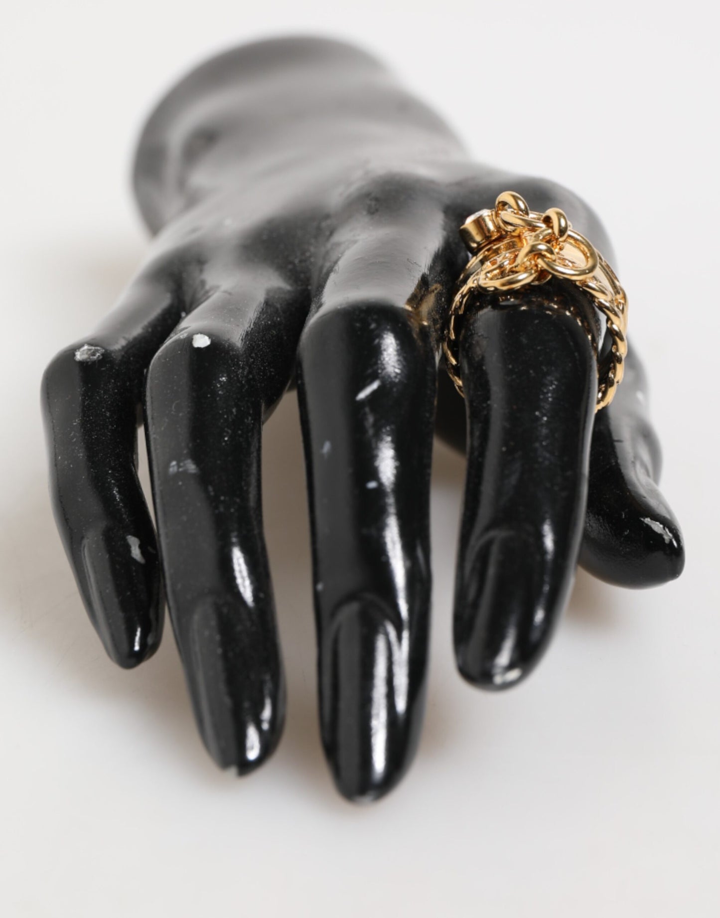 Dolce & Gabbana Gold Tone Brass Logo Chain Clear Crystals Adjustable Ring