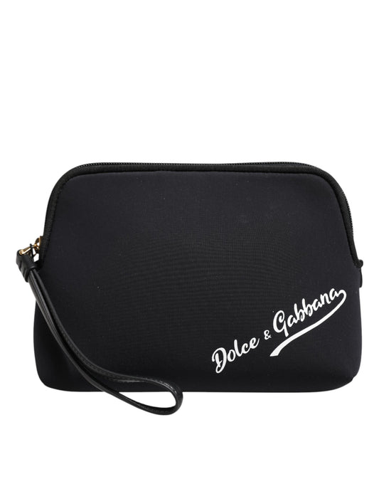 Dolce & Gabbana Black Solid Nylon DG LogoPrint Clutch Zip Borse Pouch Bag