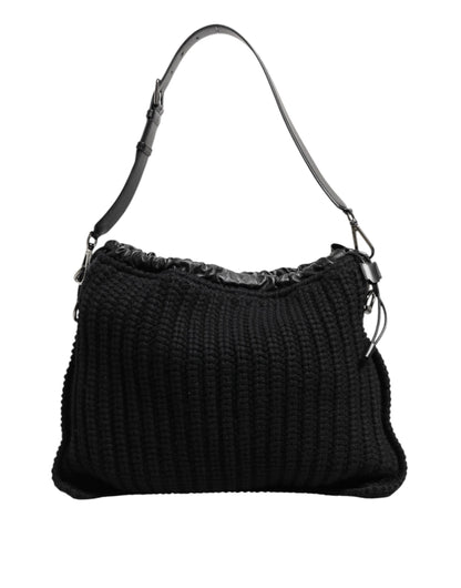 Dolce & Gabbana Black Cashmere Knitted Leather Shoulder Women Borse Bag