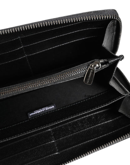 Dolce & Gabbana Black Gray Leopard Leather Zip Around Continental Wallet