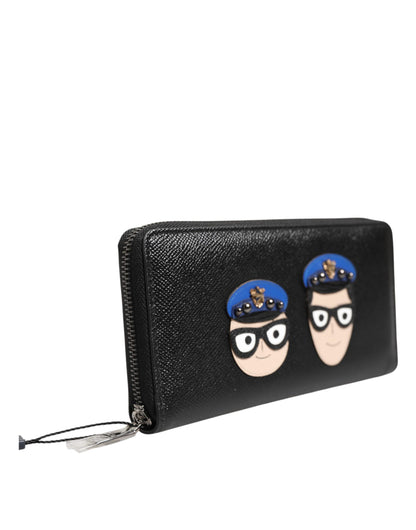 Dolce & Gabbana Black Leather #DGFAMILY Zipper Continental Mens Wallet