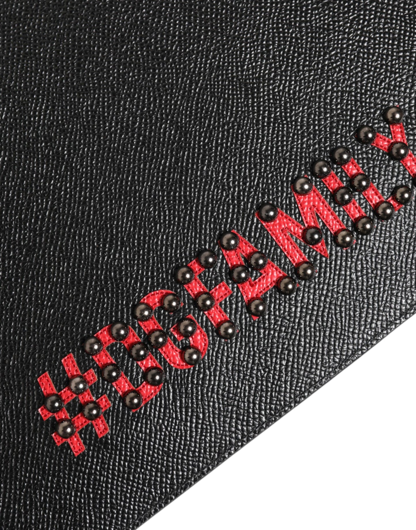 Dolce & Gabbana Black Leather #DGFAMILY Embellished Men Clutch Pouch Bag