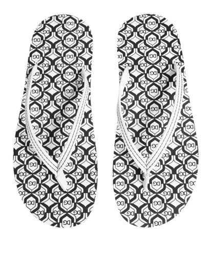 Dolce & Gabbana Black White Logo Beachwear Flats Slipper Shoes
