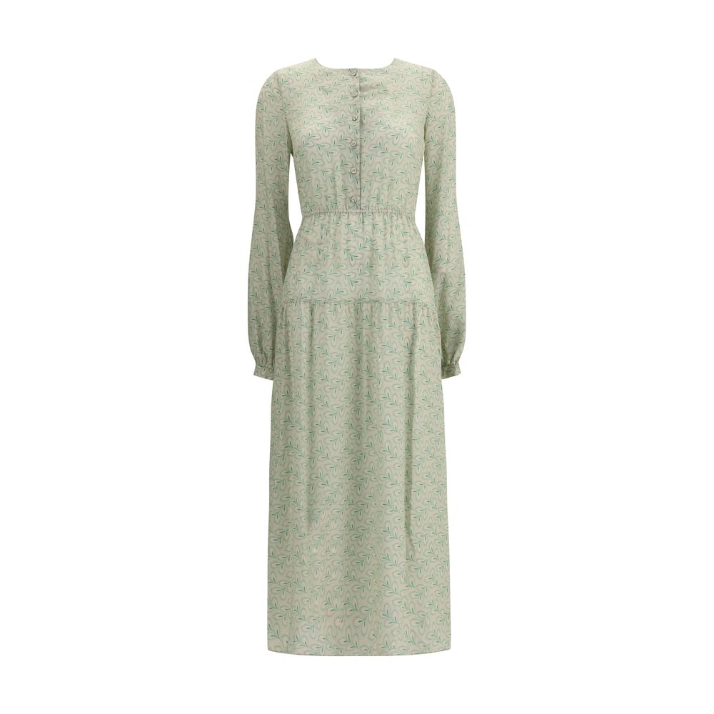 Kristina Ti Silk long Dress with foliage print