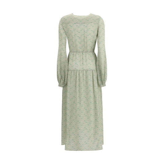 Kristina Ti Silk long Dress with foliage print