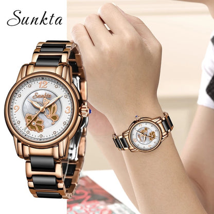 Reloj de cerámica Lige de alta calidad para mujer, exquisito reloj resistente al agua