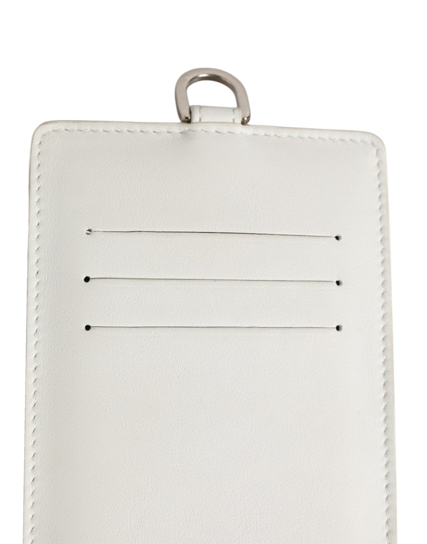 Dolce & Gabbana White Calf Leather Lanyard Logo Card Holder Men Wallet