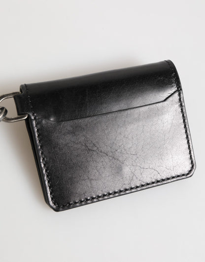 Dolce & Gabbana Wallet Black Leather Logo Embossed Key Chain Card Holder Wallet