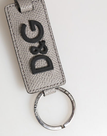 Dolce & Gabbana Gray Leather Logo Metal Ring Keychain Holder Men Keyring