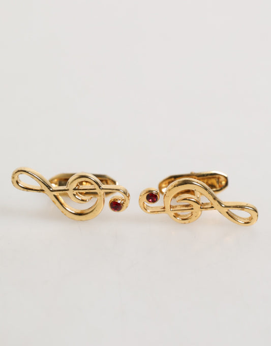 Dolce & Gabbana Gold Musical Note Metal Brass Pin Men Accessory Cufflinks