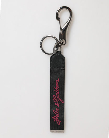 Dolce & Gabbana Black Burgundy Polyester DG Logo Men Keychain Keyring