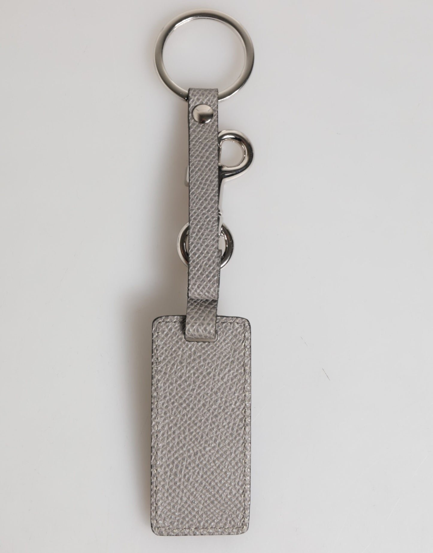 Dolce & Gabbana Gray Leather Logo Metal Ring Keychain Holder Men Keyring