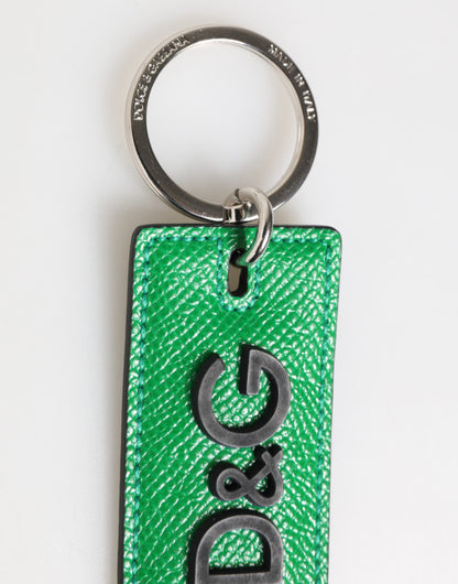Dolce & Gabbana Green Leather Logo Metal Ring Keychain Holder Men Keyring
