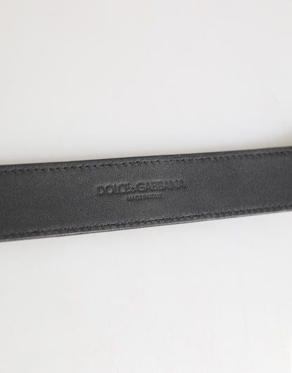 Dolce & Gabbana Silver Textured Leather Gold Tone Metal Neckband