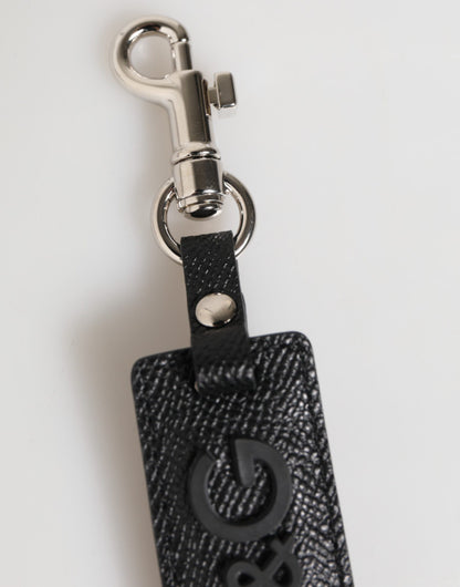 Dolce & Gabbana Black Leather Logo Metal Ring Keychain Holder Keyring