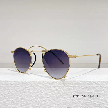 Gafas de sol redondas de metal de diseño, estilo retro para mujer, gafas clásicas de tendencia, de lujo, para conducir
