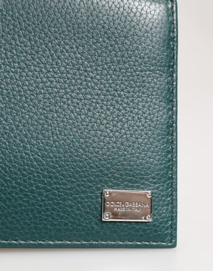 Dolce & Gabbana Green Leather DG Logo Engrave Bifold Card Holder Wallet