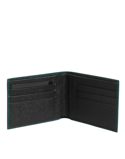 Dolce & Gabbana Green Leather DG Logo Engrave Bifold Card Holder Wallet