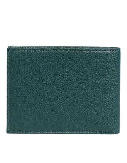 Dolce & Gabbana Green Leather DG Logo Plaque Bifold Card Holder Wallet