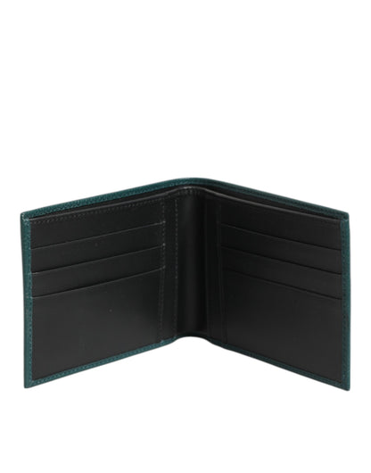 Dolce & Gabbana Green Leather DG Logo Plaque Bifold Card Holder Wallet