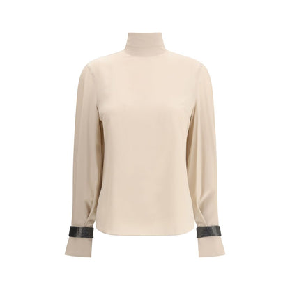Brunello Cucinelli Silk turtleneck Blouse with Precious Bracelets
