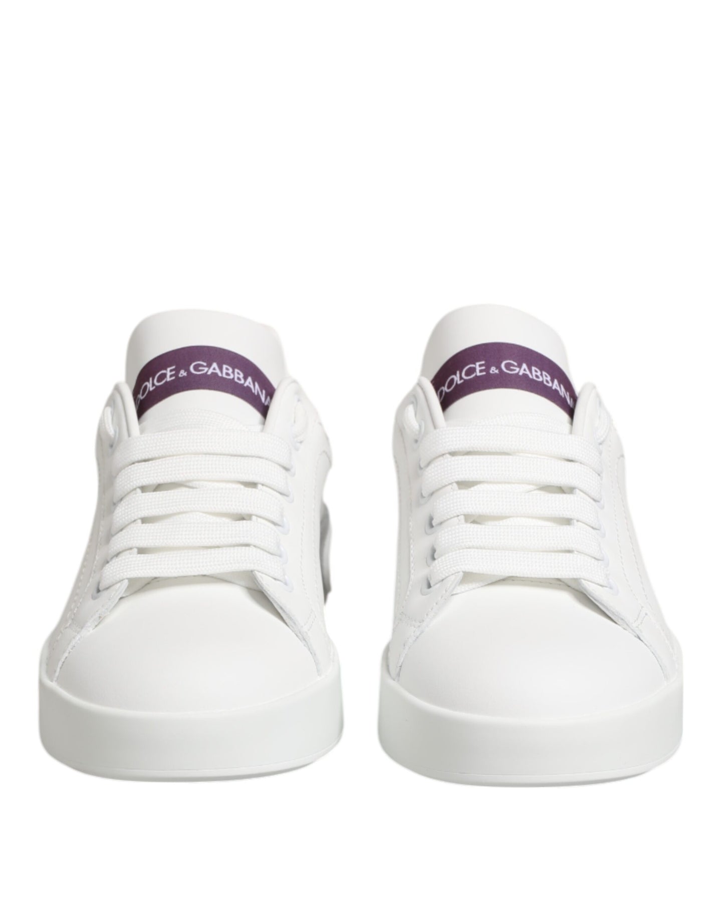 Dolce & Gabbana White Purple Leather Low Top Sneakers Shoes