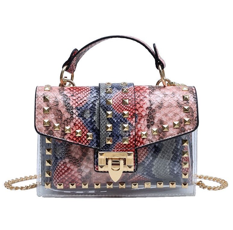 Bolso de mano elegante con remaches y nuevas cadenas para mujer