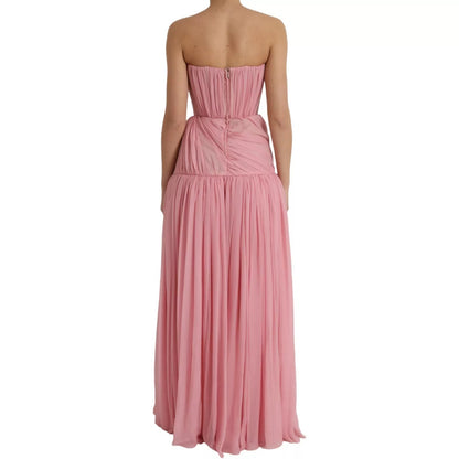 Dolce & Gabbana Pink Silk Strapless Maxi A-line Gown Dress
