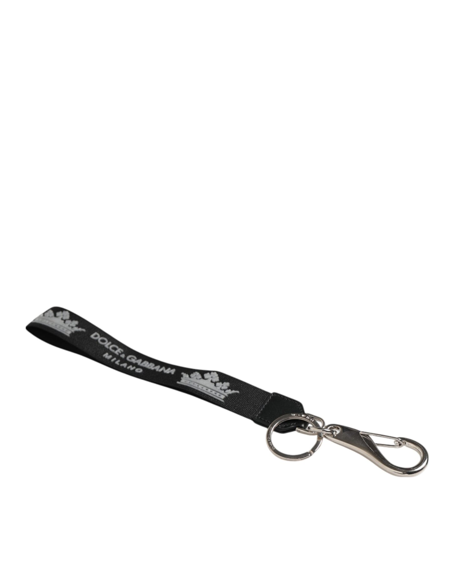 Dolce & Gabbana Black Silver Nylon DG Crown Men's Holder Keychain Keyring