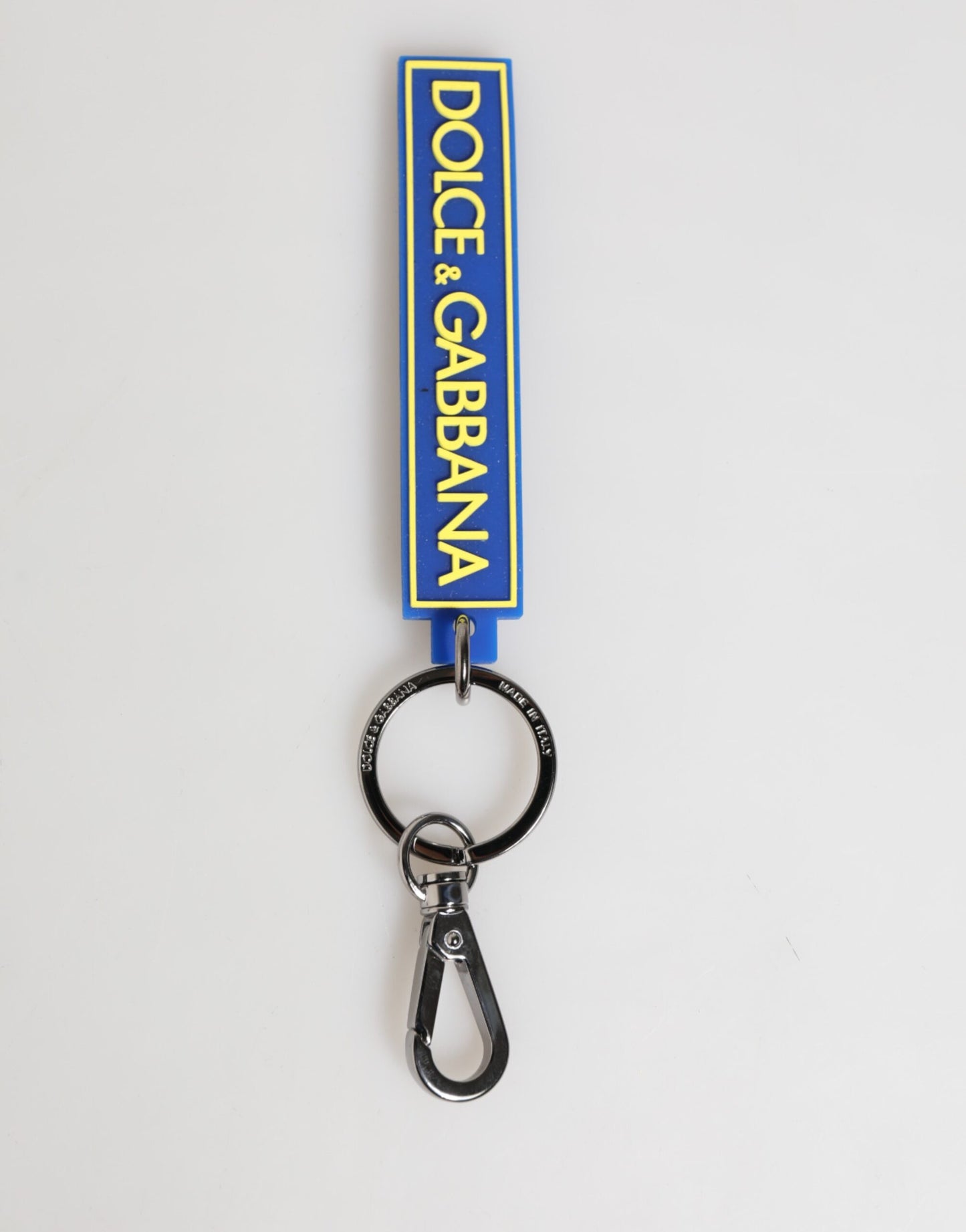 Dolce & Gabbana Blue Yellow DG Rubber Logo Silver Men's Holder Keyring