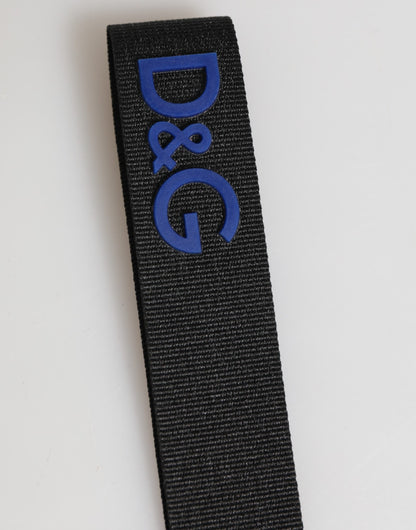 Dolce & Gabbana Black Blue DG Logo Polyester Brass Holder Keychain Keyring