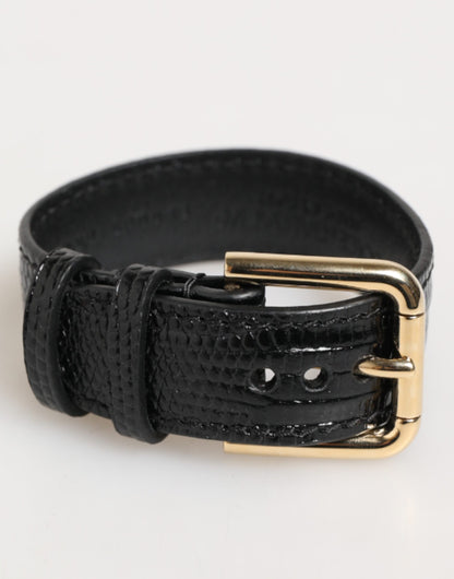Dolce & Gabbana Black Embossed Leather Gold Buckle Belt Strap Bracelet