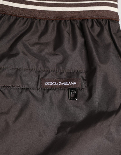 Dolce & Gabbana Brown Polyester Logo Elastic Waistband Swimwear