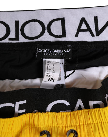 Dolce & Gabbana Yellow Drawstring Beachwear Men Shorts Swimwear