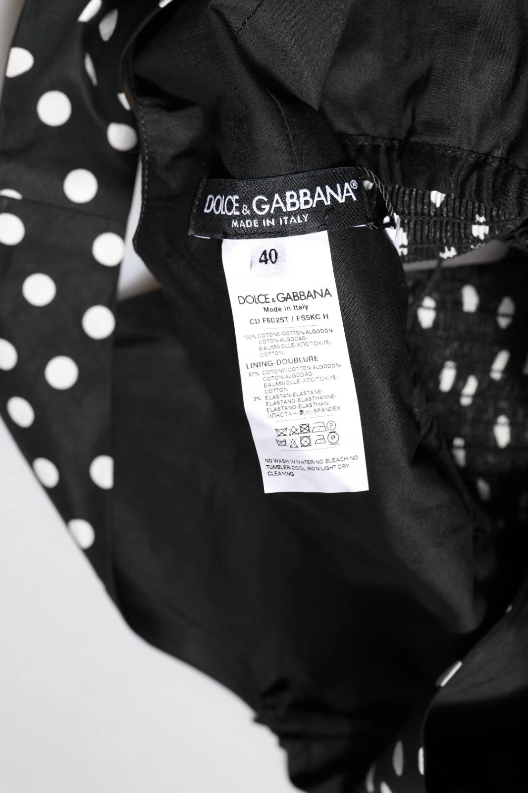 Dolce & Gabbana Black White Cotton Polka Dot Print V Neck Dress