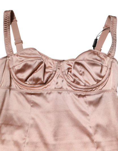 Dolce & Gabbana Blush Pink Silk Satin Bustier Midi Bodycon Dress