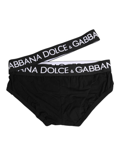 Dolce & Gabbana Black Cotton Elastic Logo Waistband Swimwear