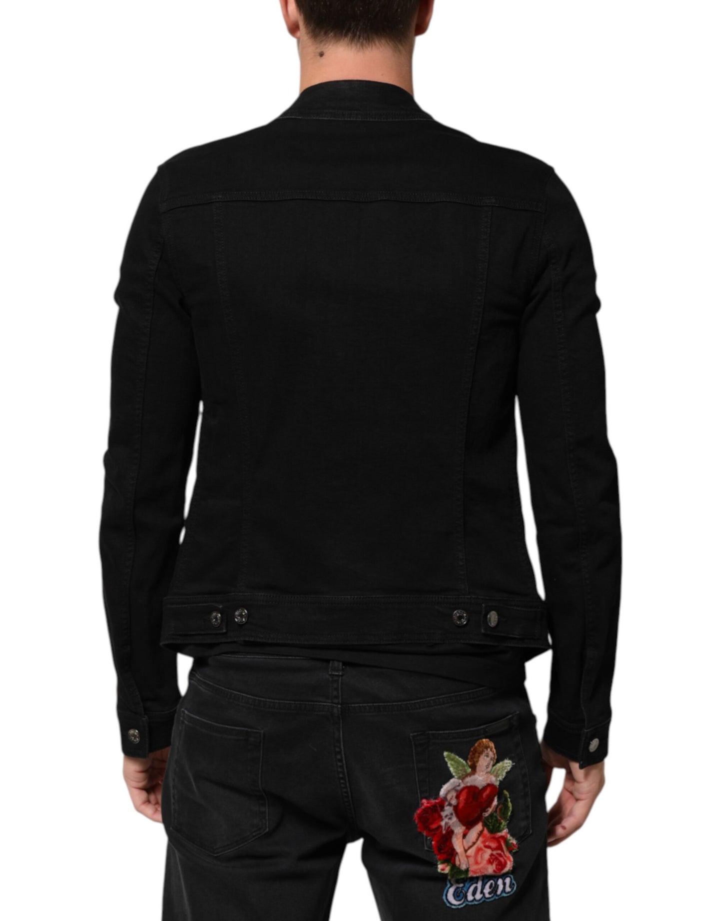 Dolce & Gabbana Black Cotton Denim Stretch Button Up Jacket