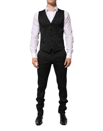 Dolce & Gabbana Black 3 Piece Brocade Jacquard Suit MARTINI