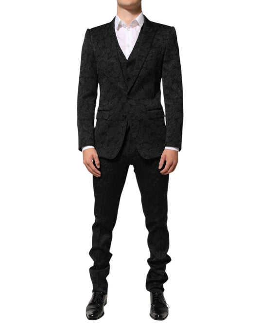 Dolce & Gabbana Black 3 Piece Brocade Jacquard Suit MARTINI