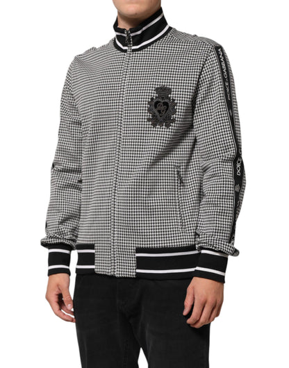 Dolce & Gabbana Black White Houndstooth Wool Crest Jacket Sweater